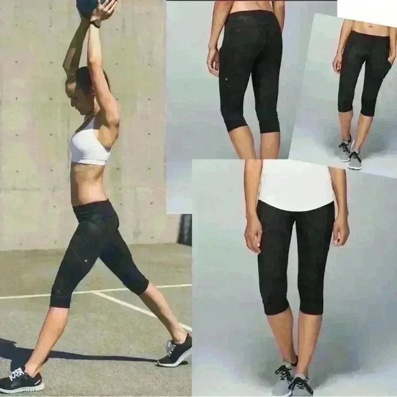 Lululemon Run For Fun Crop  Full-On Luxtreme Savasana Camo 20cm Black size 6 - Picture 1 of 14